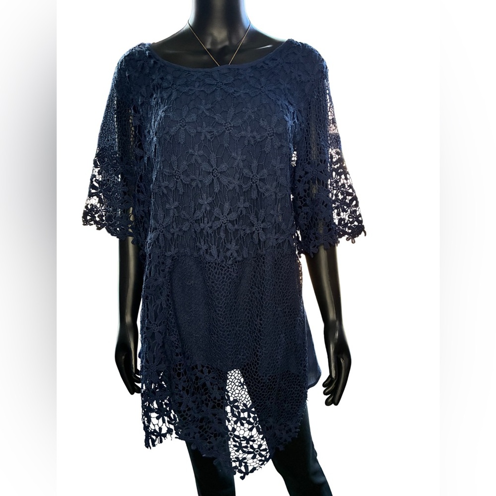 Elegant Navy Lace Blouse